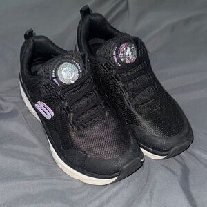 Skechers Black Slip-On Sneakers with Light Purple Logo